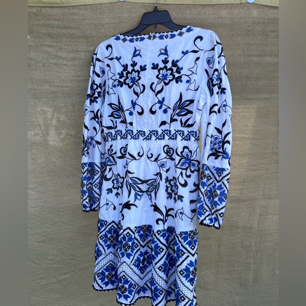 Anthropologie Blue and White Patterned Long Sleeve Dress - Picture 5 of 13